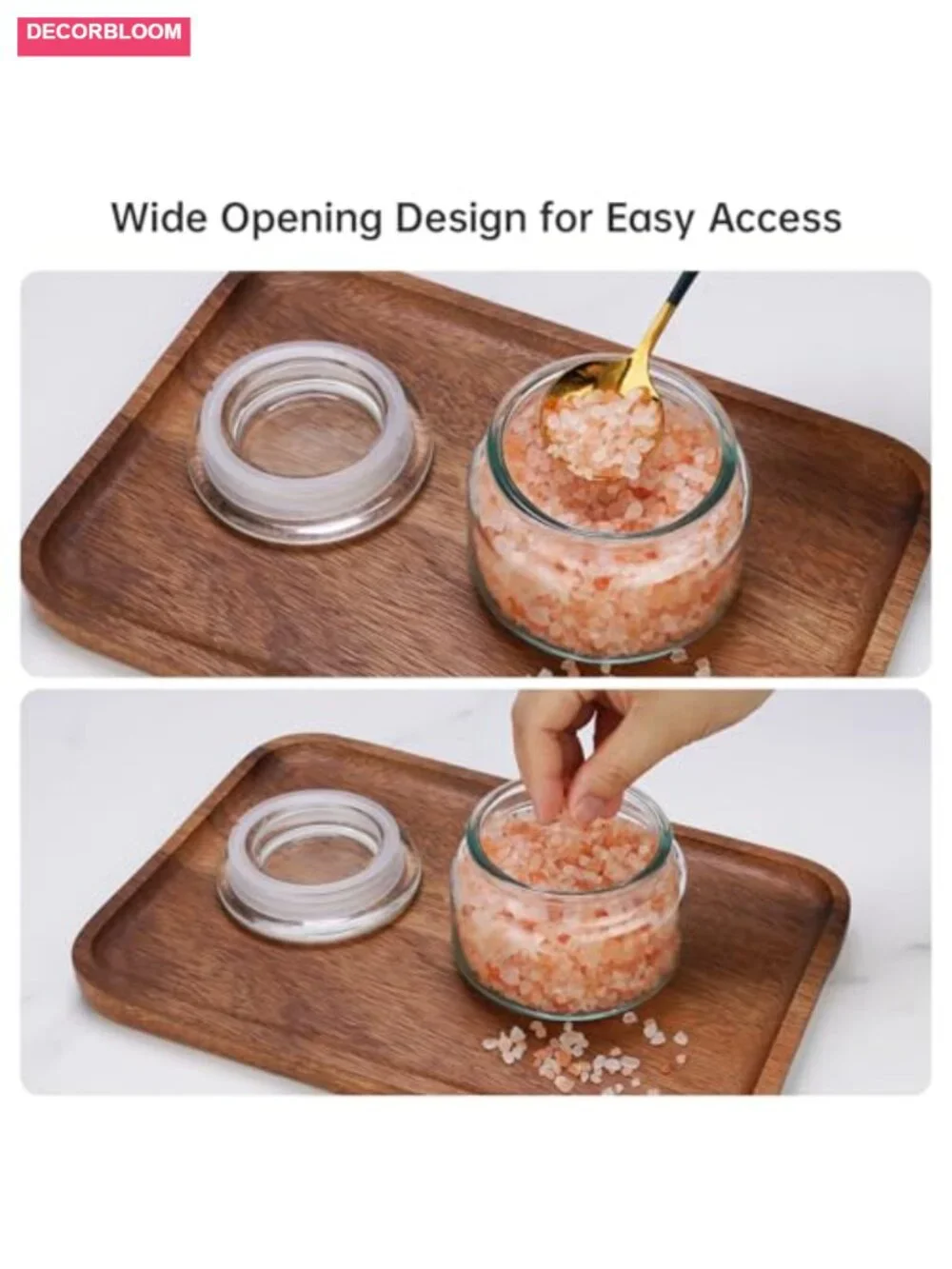 Airtight Glass Salt Cellar with Wide Mouth and Anti-Slip Base